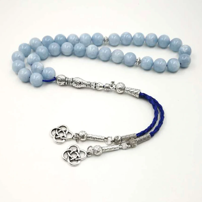 Натуральный Камень Аквамарин tasbih Роскошные браслеты мужские misbaha специальный