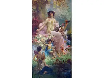 

2 Handmade Art Paintings by College Teachers - beauty playing guitar and floral angels Hans Zatzka girl - Oil Painting on Canvas