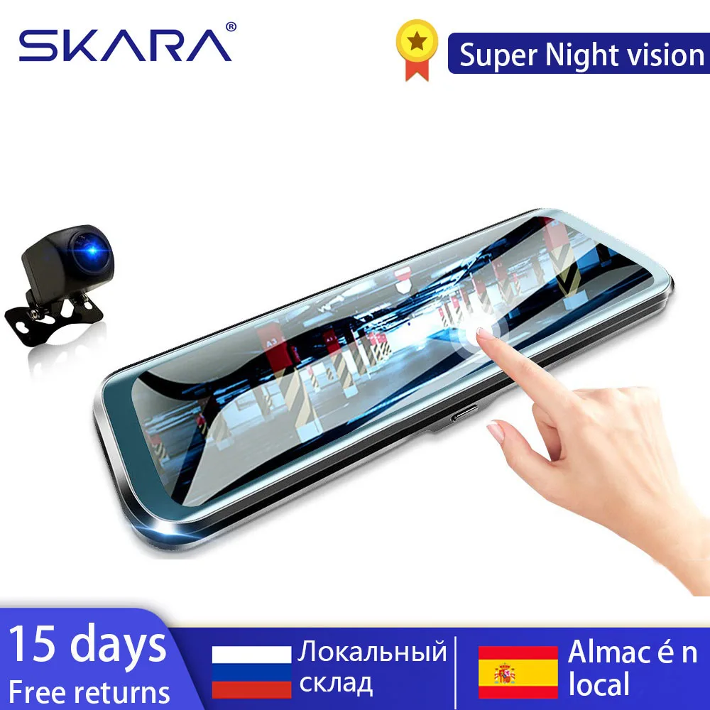 

SKARA 10 Inch Rear View Mirror Touch Car Dvr Streaming Dash Camera FHD 1080P Rear View Camera Video Recorder Dual Lens dash cam
