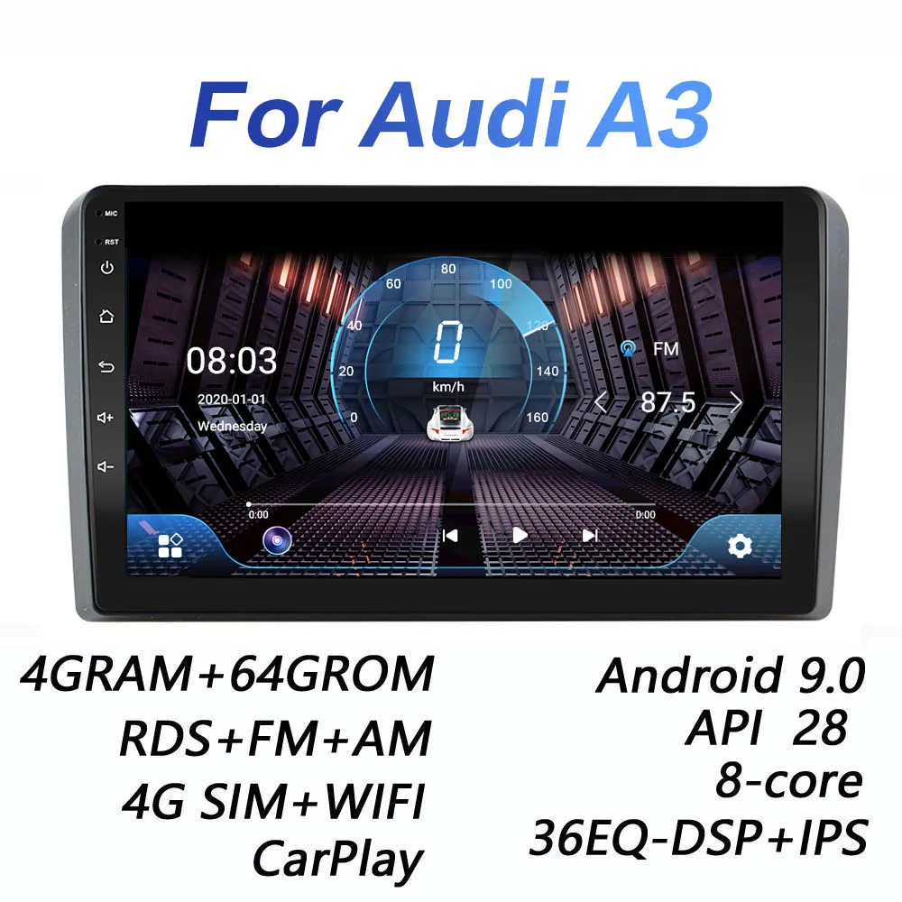 4G + 64G DSP 2 din Android 9 0 NET Car Radio мультимедийный видео плеер для Audi A3 8P 2003 2012 S3 2006 RS3 Sportback