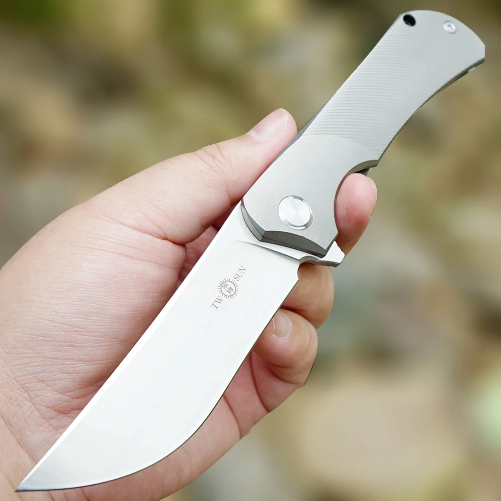 TWOSUN 14C28N складной карманный нож тактический нож Походный охотничий нож открытый инструмент титановый EDC шарикоподшипник быстро открытый TS190
