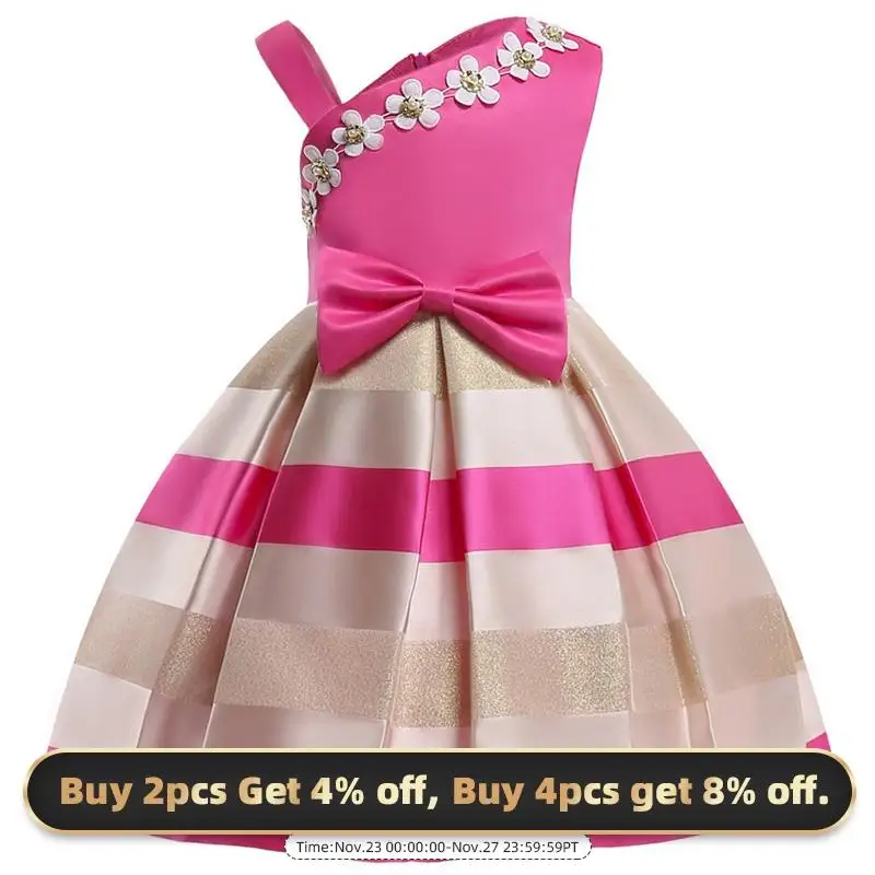 Bear Leader Girls Dresses 2020 New Pearl Flower Party Sleeveless Dress Strap Stripe Princess Bow For 3-8 Years | Детская одежда и