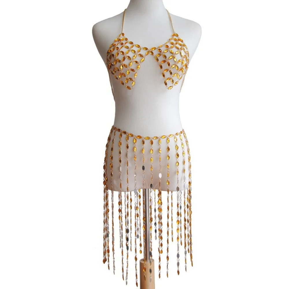 Boho Acrylic Yellow Top Beach Bikini Chains Bra Fashion Harness Charm Body Accessories Jewelry for Women and Girls | Украшения и