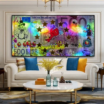 Disney Cartoon Wall Posters Donald Duck Swimming in Glod Sea of Money Prints on Canvas Painting Wall Art Picture Home Decoration