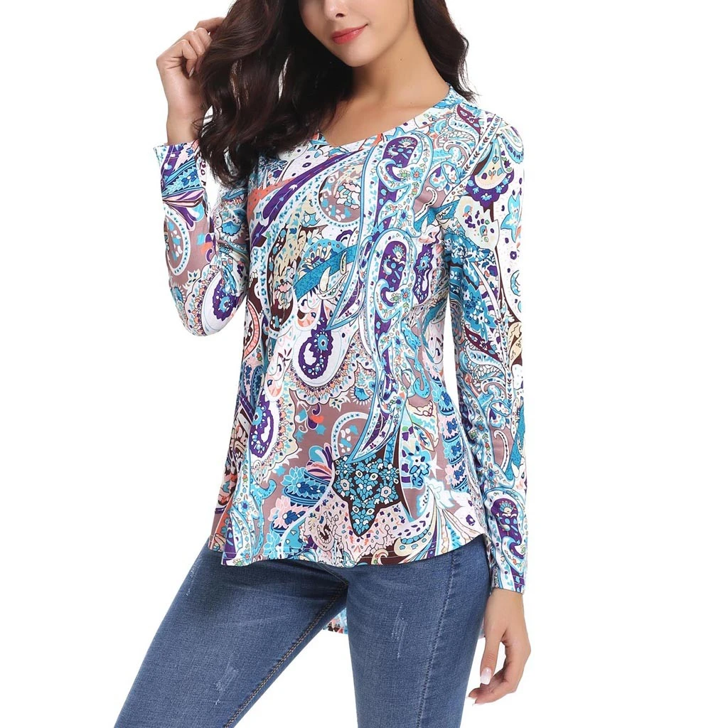 Women Elegant Office Lady Tops Blouses 2019 Autumn Turn Down Collar Long Sleeve Floral Print Office Shirts Plus Size Blouse 827