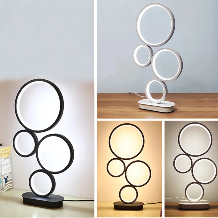 Modern Dimmable LED Table Lamp Modern Round Ring Night Lamp Unique Design 4-Circle Lighting Adjustable Light For Bedside Reading