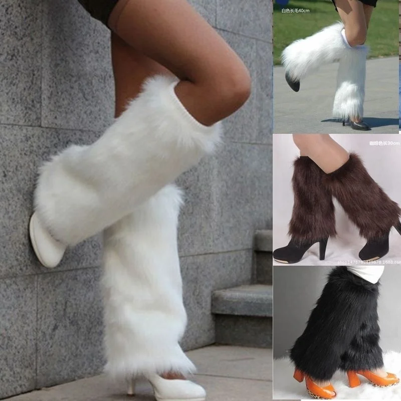 Winter Women's Leg Warmers Covers Furry Solid Faux Fur Boot Fluffies Trendy Leg Warmer