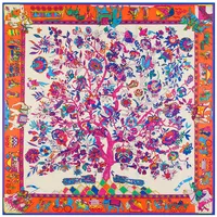 100% Silk Scarf Women Large Shawls Stoles Life Tree Print Square Scarves Echarpe Fashion Foulards Femme Wrap Bandanas 130*130CM 2