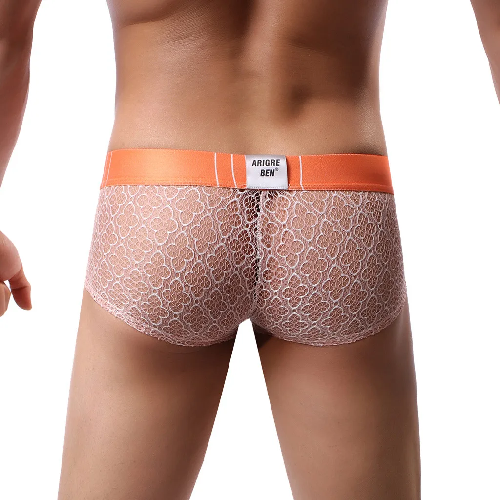Boxer Men's Sexy Breathable Gay Underwear Mesh Lace Sissy Underwear Shorts panties Raised Qucik-Dry underpants cueca masculina