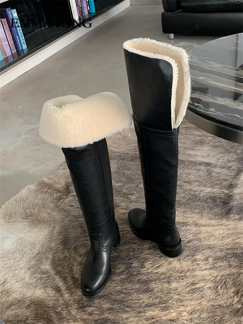 Artificial leather Модные кожаные женские Сапоги выше колена на не сужающемся книзу массивном каблуке; женские зимние теплые сапоги в британском стиле; женские сапоги до бедра - Цвет: Artificial leather