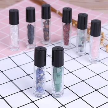 

1pc 10ml Crystal Chips Inside Nature Crystal Stone Essential Oil Gemstone Roller Ball Bottles Transparent Glass