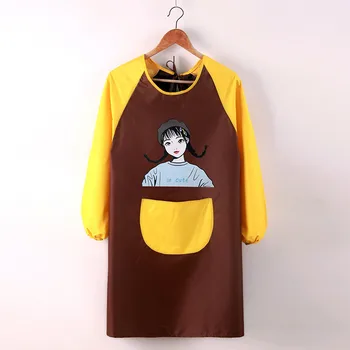 

Waterproof Polyester Apron Cute Braid Girl Overalls Long Sleeve Home Cooking Baking Coffee Shop Cleaning Apron Kitchen Accessory