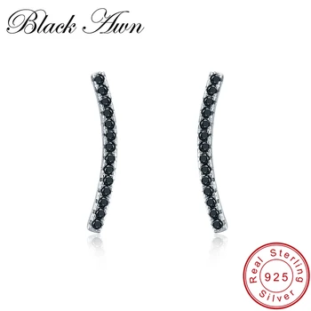 

[BLACK AWN] Trendy 925 Sterling Silver Earrings Black Spinel Engagement Stud Earrings for Women Silver 925 Jewelry I021