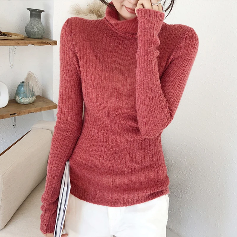 

Pink Sweater Women Bodycon Pullover 2019 Casual Long Sleeve Solid Color Knitted Jumper Top Fashion Streetwear Autumn Tunic
