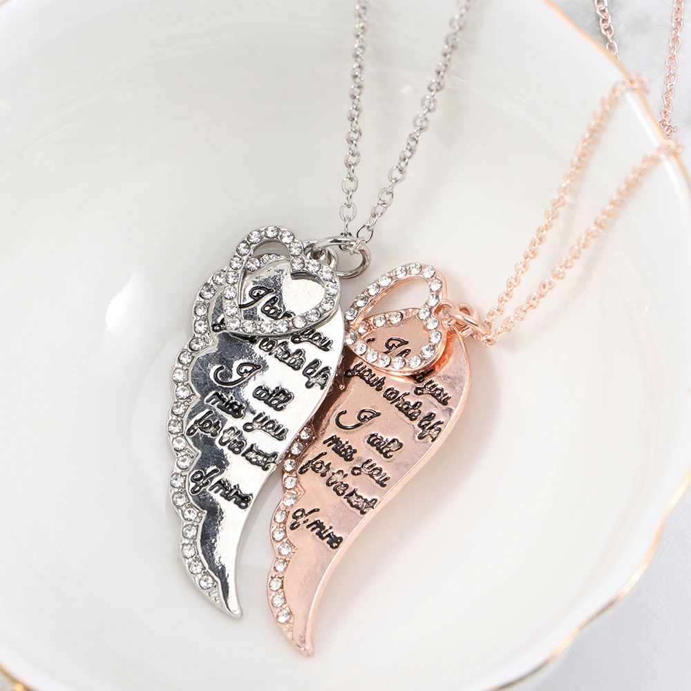 

1PC Necklaces Lovely Letter Print Wings Angel Silver Clavicle Chain Pendant Long Sweater Elegant Chain for Women Charm Jewelry