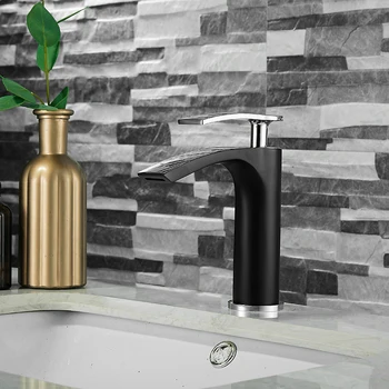 

Bathroom Basin Faucet Waterfall Deck Mounted Cold and Hot Water Mixer Tap Brass Chrome Vanity Vessel Sink Crane AL-7119H