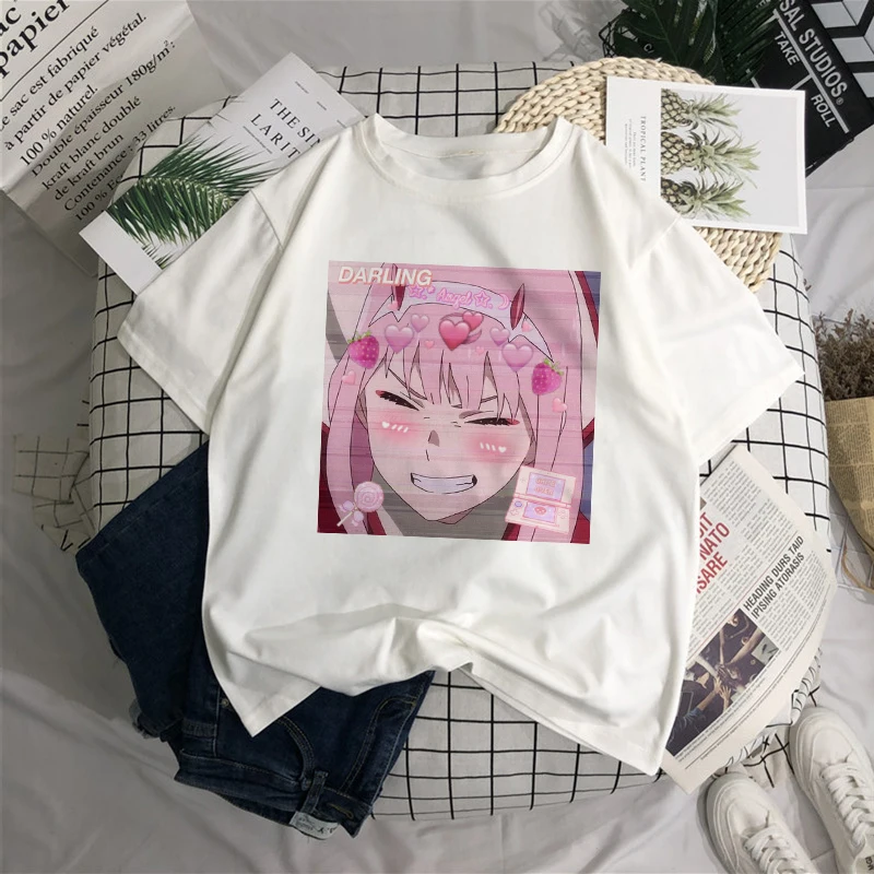 Darling в Franxx kawaii Аниме Забавный принт повседневные свободные летние Харадзюку