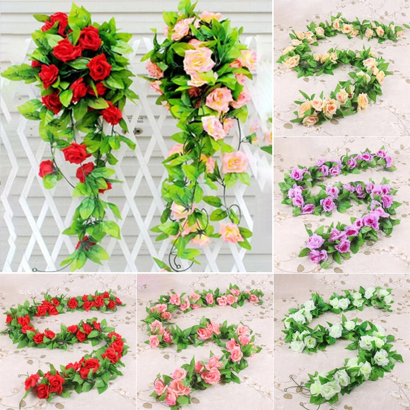 Длинные искусственные розы лоза Шелковый ротанг DIY свадьба день рождения Имитация стены