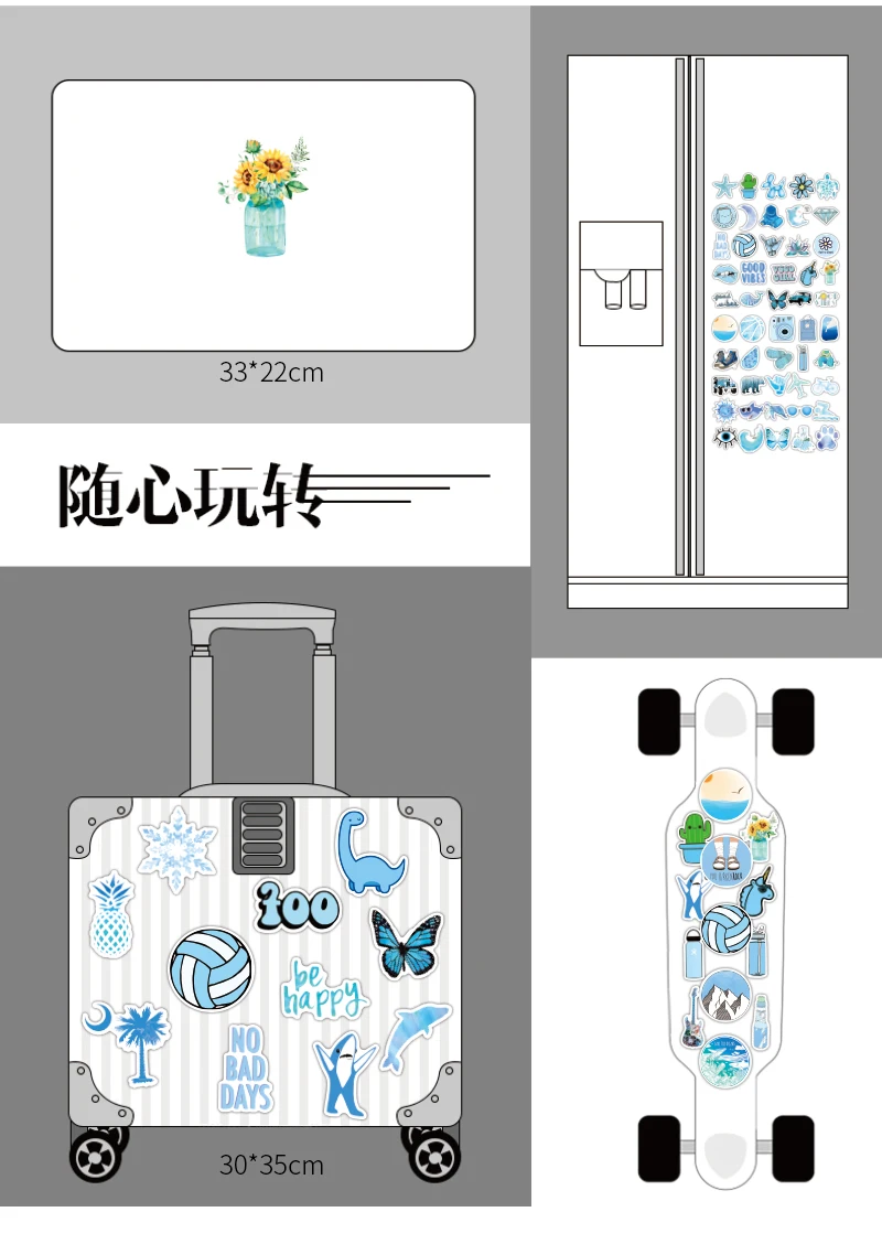 100Pcs VSCO Stickers blue Girl Thing Cool Waterproof Stickers For Laptop Skateboard Motorcycle car Pack Decal Girls Stickers