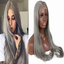 Siver серый длинный прямой синтетический 13*3 парик фронта шнурка термостойкие волокна естественные волосы Расставание для черных женщин парики