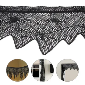 

Spiderweb Window Curtains 240 * 11 Inch Halloween Fireplace Cloth Black Lace Banner Celebration Office Festival Decor