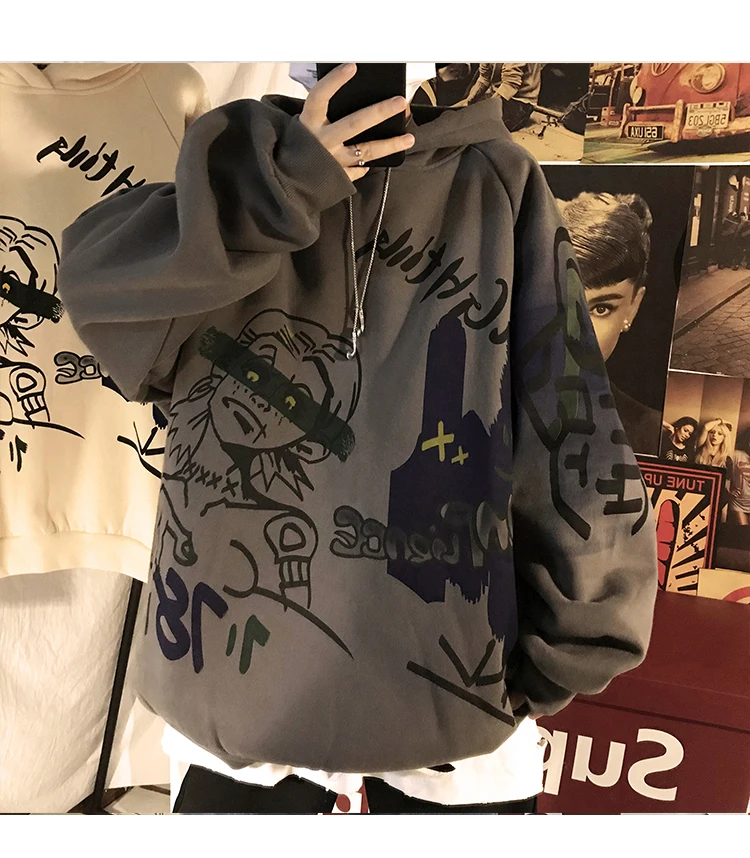 

High Quality Graffiti Print Harajuku Hoodies Oversize Street Style Fashion Off White Clothes Hip Hop Newness Pullover Sweatshirt