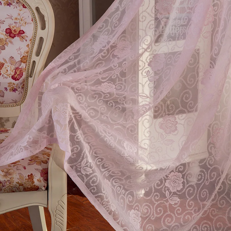 

Pink Curtains UV Protection Sunscreen Exquisite Girly Window Screen Rose Embroidery Jacquard Hollow Out