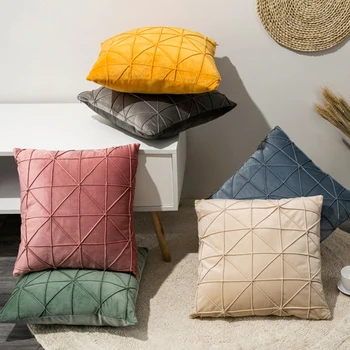 

Cushion Cover Velvet Embroidery Geometric Lattice Pillowcase Throw Pillow Cover Home Decorative for Living Room Bedroom Sofa