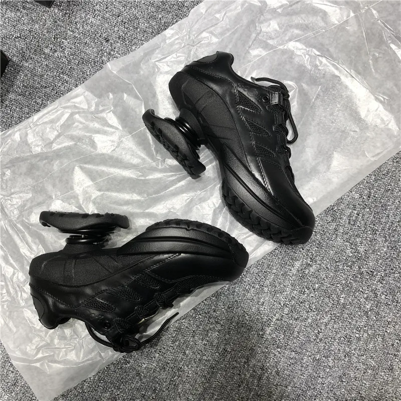 Genuine Leather Rotating Spring Strange High Heels Zapatos De Mujer Lace Up Woman Track Trainers Black White Women SHoes Top