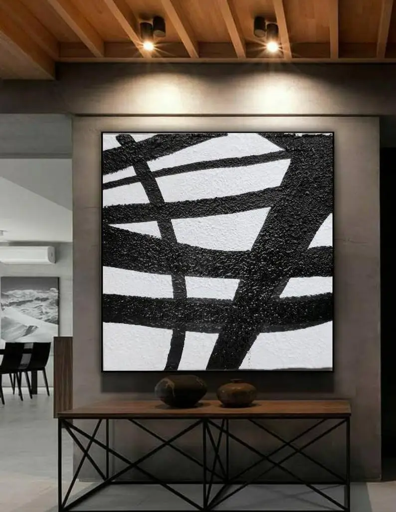 

Abstract Mid Century Modern Painting Large Wall Art Geometric Black And White Canvas Art Modern Painting Minimalist Painting