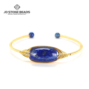 

2020 New Fashion Natural Lapis Lazuli Stone Adjustable Opening Copper Plating Gold Bracelet For Women Jewelry Gift
