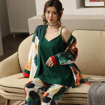 

New hot sale Print Pyjama Femme Kimono Bathrobe Sleepwear Women's Pajamas Cotton Ladies Sexy Nightwear Women's Home Clothing