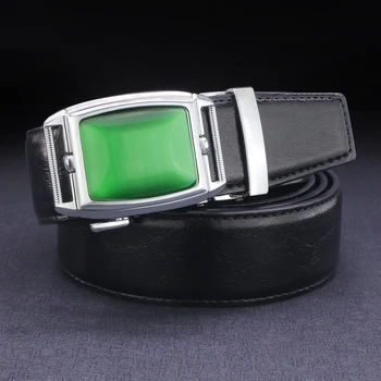 

Automatic Buckle greenstone belt men Leisure genuine leather 3.5cm wide famous brand ceinture homme Formal wear Waistband