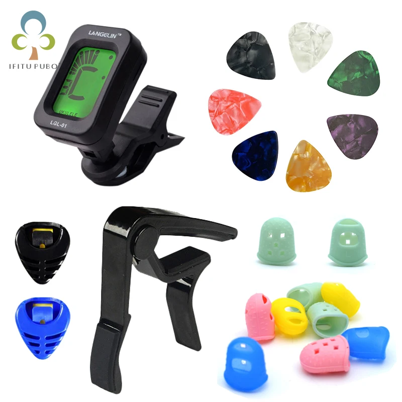 

14Pcs/Set Guitar Tool Kit Guitar Tunner Capo Plectrum Holder Finger Protector Picks Tuning Mediator Guitar Parts Accessories YJN