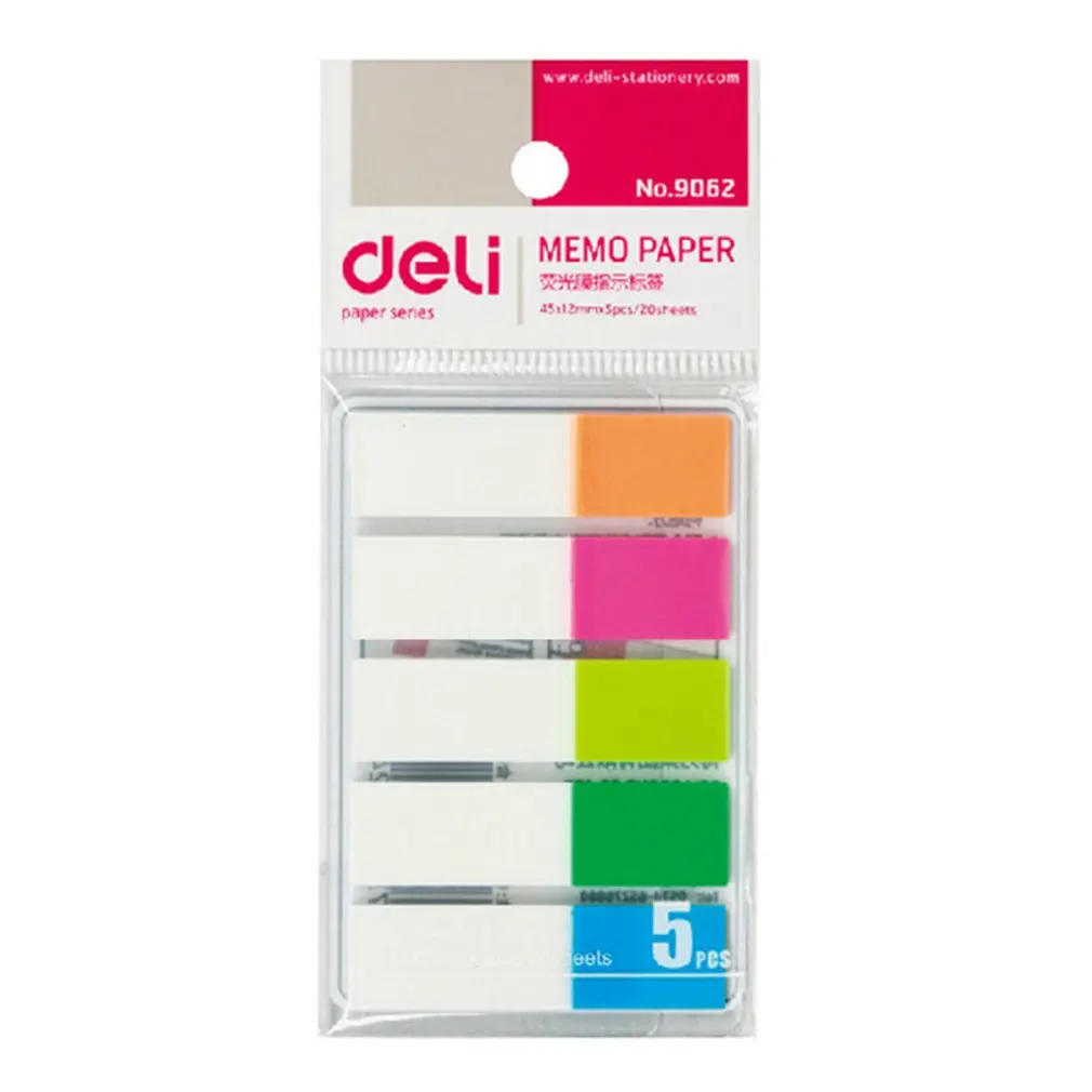 

Deli 9062 Memo Papers 1 Pack 5 Colors*20 Sheets Marks Notepads Message Stickers Self-Adhesive Stationery Fluorescence Color