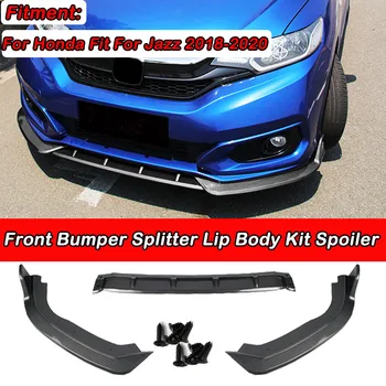 

New 3pcs Carbon Fiber Look/Black Car Front Bumper Splitter Lip Body Kit Spoiler Diffuser Guard For Honda Fit For Jazz 2018-2020