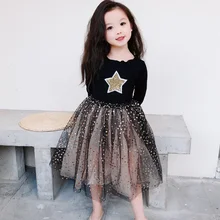 Новинка года; Сетчатое платье для девочек; нарядное платье на свадьбу для маленьких девочек; бальное платье принцессы с блестками и звездами для девочек; vestidos; RT344