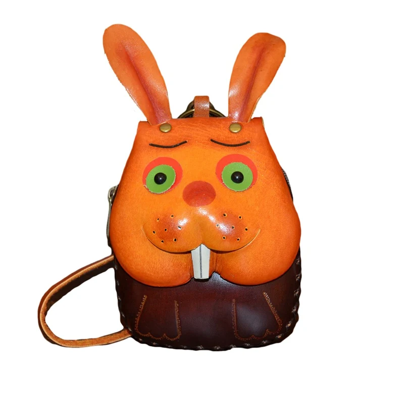 Коровья кожа ручной работы мультфильм монета сумка животное кролик кожаный кошелек женский мини кошелек Подарочная сумка для ключей