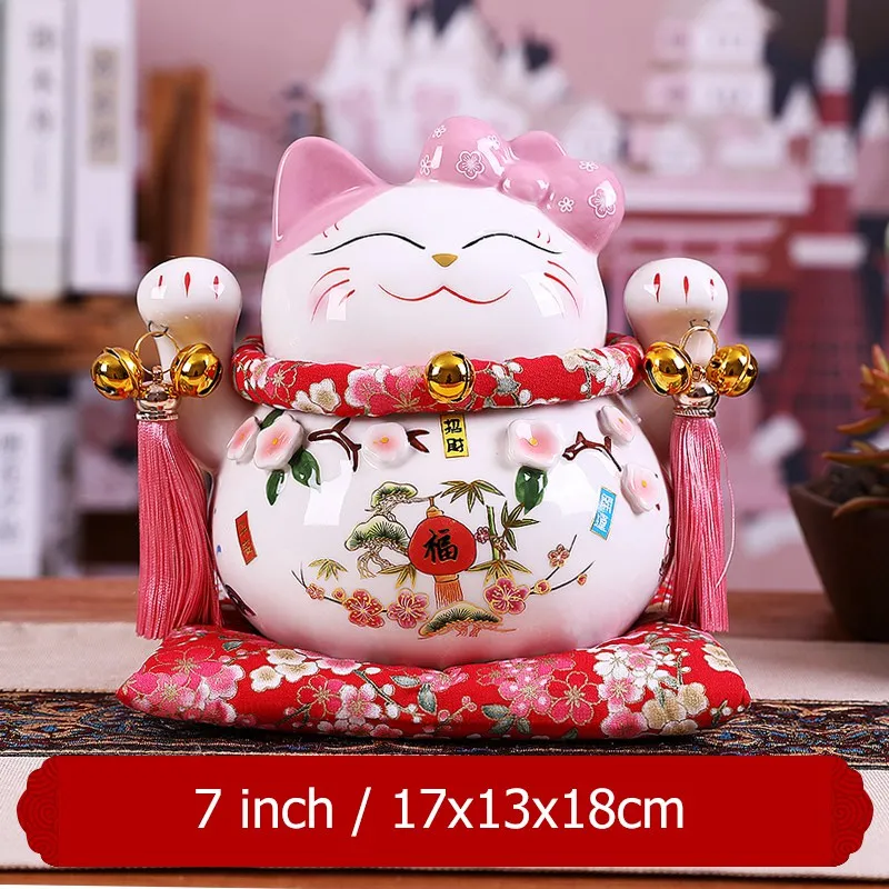 Maneki Neko Lucky Cat Coin Bank – Decorative Wealth & Good Fortune Charm | Ceramic Decor