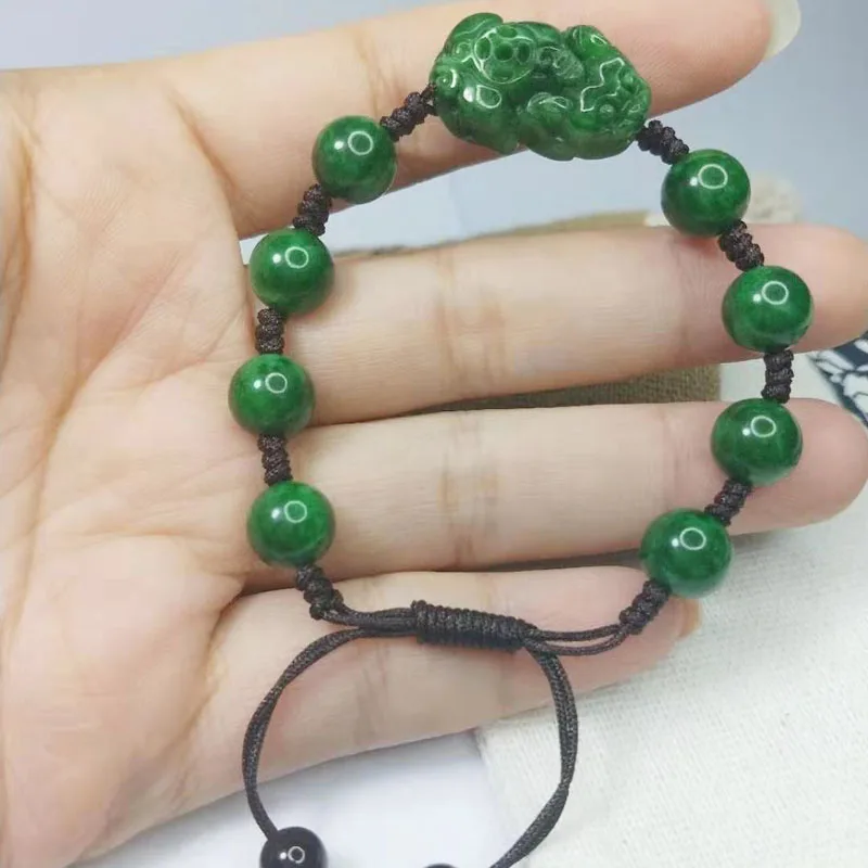 Натуральный браслет Gan Qing Jade Pixiu с 8 мм круглыми бусинами и подвесками счастливые
