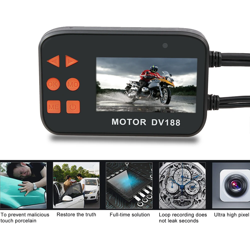 Fodsports DV188 мотоциклетная DVR Экшн камера с двумя объективами 1080P 2 7 дюймов Камера 130