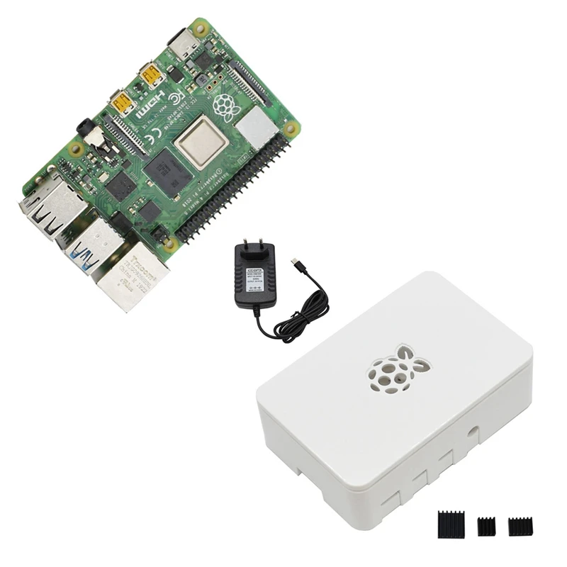 Для Raspberry Pi 4B ABS белый чехол 2G Оперативная память DIY Kit с радиатором 5V 3A Мощность адаптер для Raspberry PI 4 модели B