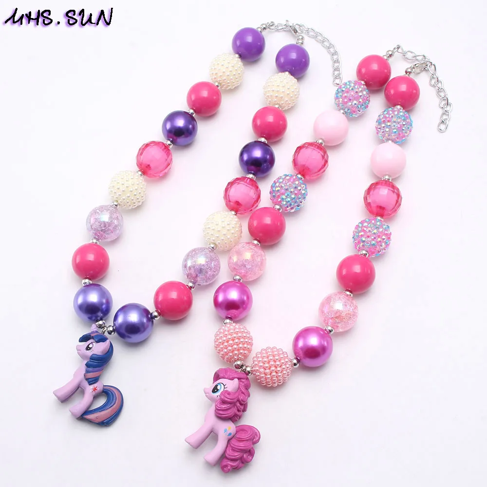 

MHS.SUN New Children Candy Bead Lovely Cartoon Pendant Necklace Princess Girl Pearl Necklace Gift for Baby Kids Jewelry 1PC