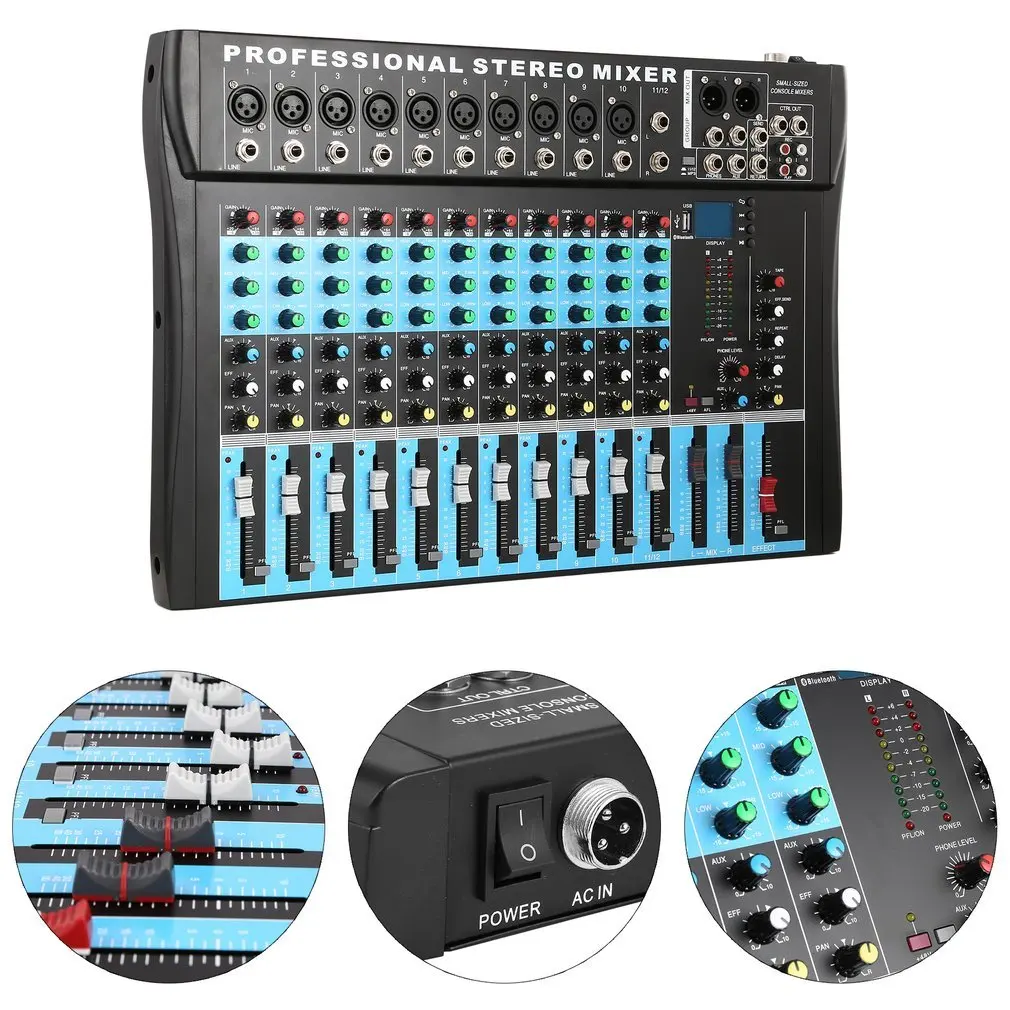 

CT12 10 Mono & 2 Stereo Input 12 Channel Professional USB Mixer Console High & Middle & Low 3-bands Vocal Effect Processor