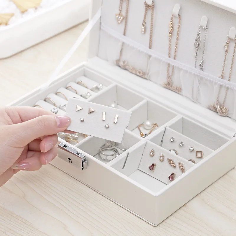 

Women Portable Jewelry Makeup Organizers Travel Cosmetic Lipstick Collection Box Necklaces Earrings Bracelet Display Accessories