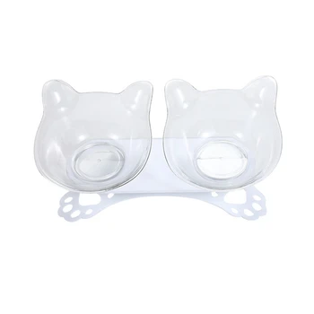 

Pet Cat Elevated Bowls Durable Double Bowls Raised Stand Cat Feeding & Watering Supplies Dog Feeder Pet Supplies White