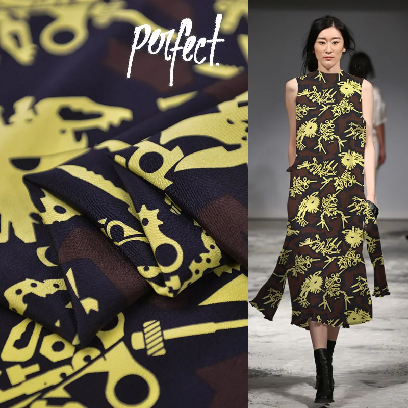 Summer New Brand Printed 137cm Wide 25Momme 100%silk Crepe Fabric for Dress Design Cloth Free Shipping Diy Sewing Sale Hot | Дом и сад
