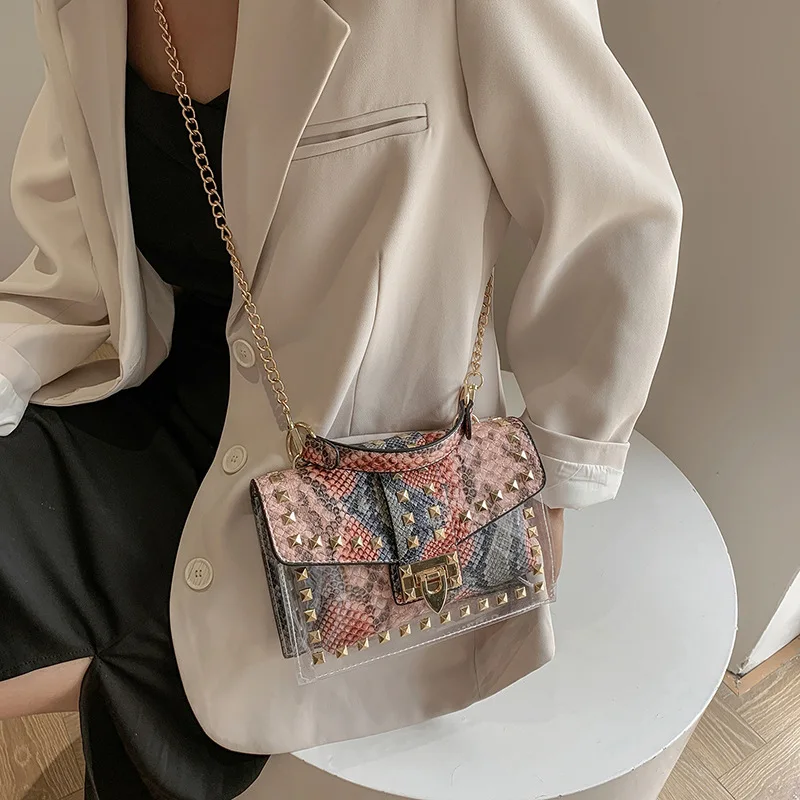 PVC Transparent Jelly Bag 2022 Fashion Graffiti Chain Single Shoulder Messenger Bag Purses and Handbags Tote Bags for Women