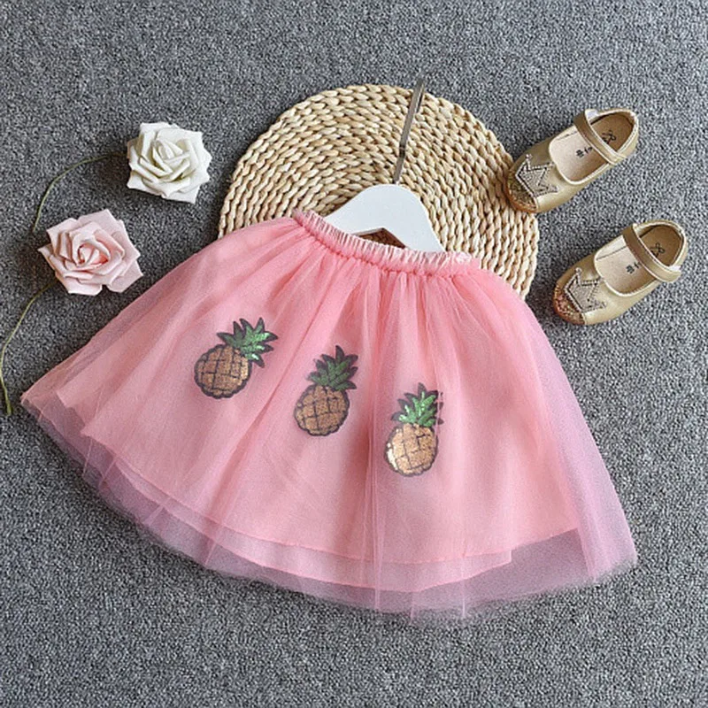 Милые комплекты одежды для маленьких девочек летние футболки с короткими рукавами, стразы, блестки, принт ананаса+ юбка-пачка комплект из 2 предметов для маленьких детей