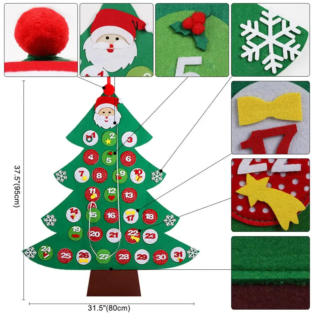 Теплая Рождественская вечеринка, войлок, дерево, Адвент, календарь, наклейки на дверь, на стену, рождественские украшения для дома, год - Цвет: 1-31